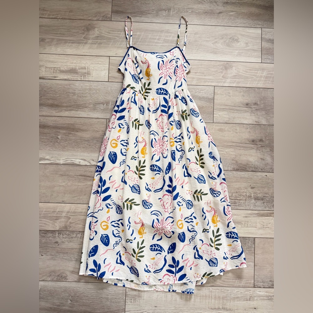 NWT ANNIEWEAR Ivory/Blue Lola Leaf Printed Beachy Nautical Dress size medium - Picture 11 of 14